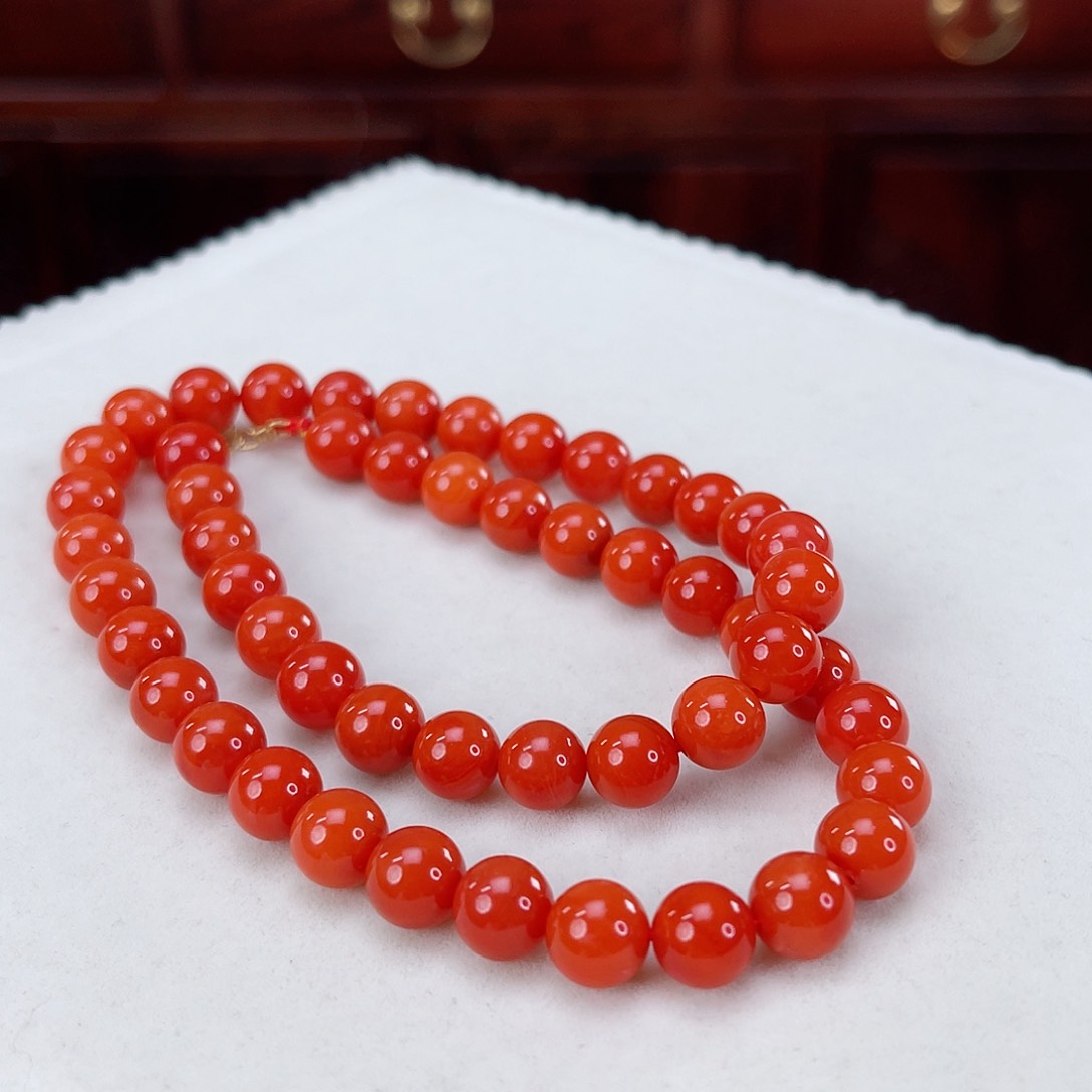 南红玛瑙颈饰18K金镶嵌南红项链9.5