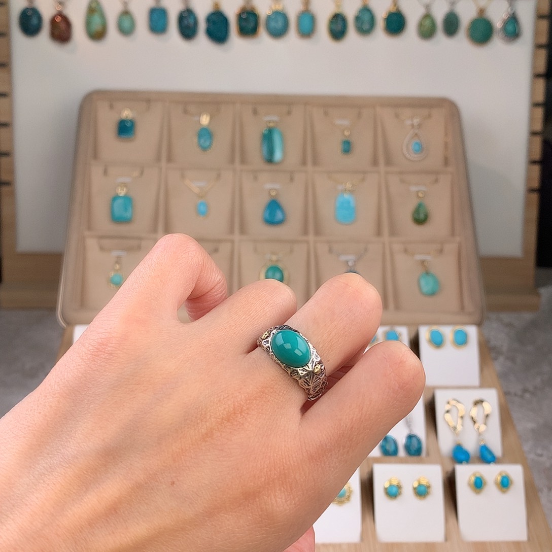 绿松石银S925镶嵌戒指