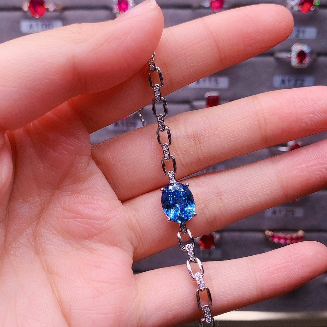 银S925镶嵌海蓝宝石手链