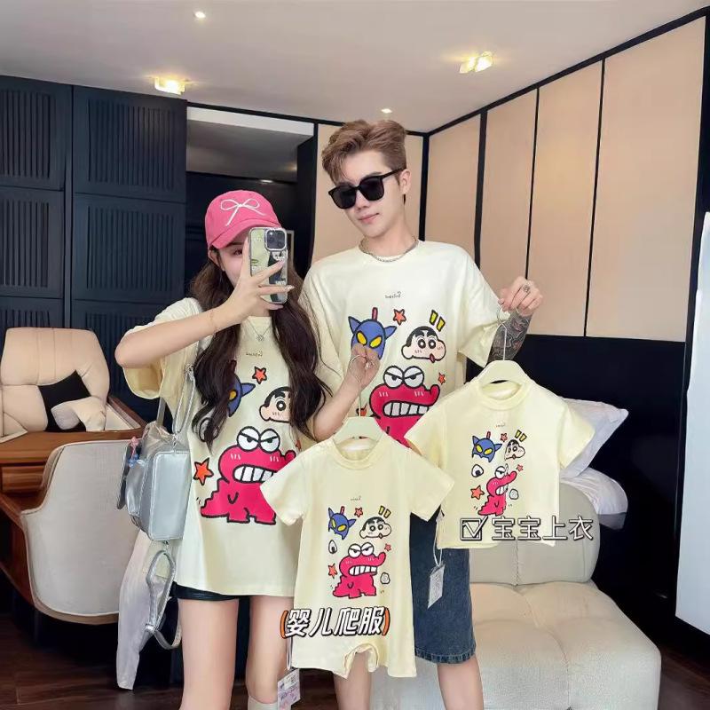 2025新款亲子装夏装T恤母女母子卡通短袖t恤婴儿爬服一家四口装潮