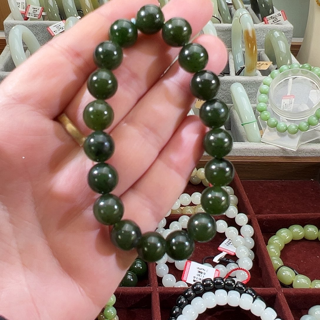 和田玉未镶嵌手串木孜塔格碧玉手串卡10