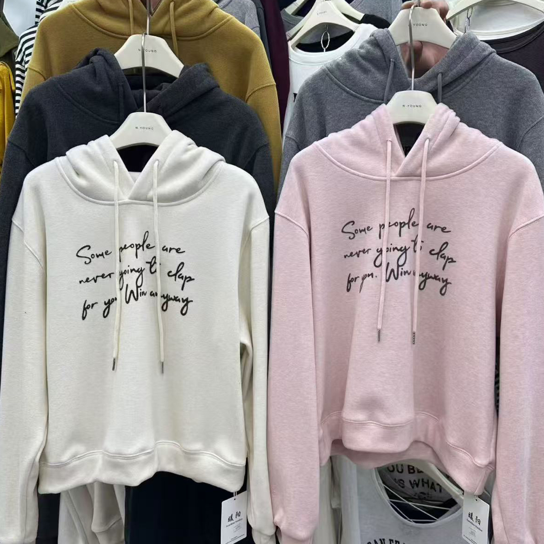 女秋冬加绒连帽卫衣韩系可爱宽松百搭上衣