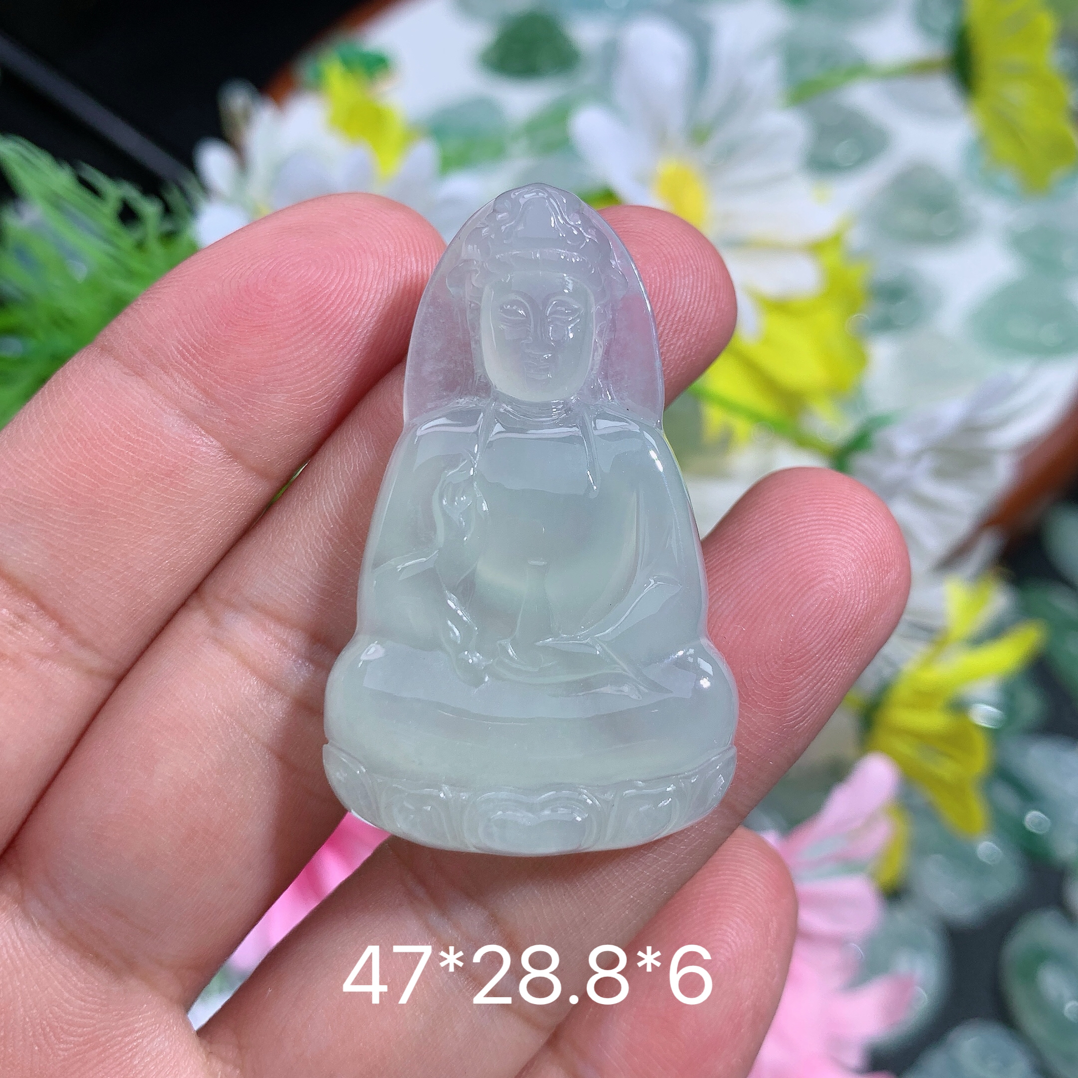 缅甸天然翡翠A货冰种浅绿素衣观音吊坠霞百搭精致女士时尚雕刻玉