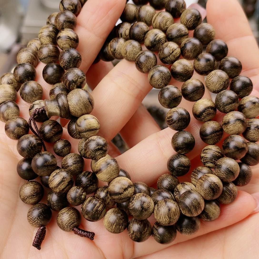 沉香手串一**随越南芽庄老白棋玉化老料满樱子瘤疤虎斑纹