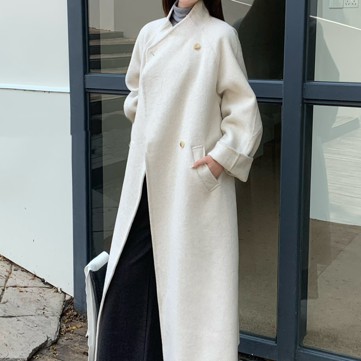 906立领韩系百搭插肩袖显瘦大衣