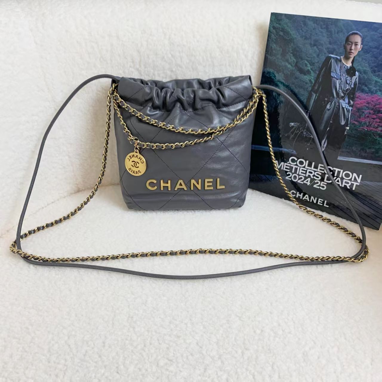 99新 Chanel/香奈儿 壹臻/23B水泥灰22bag mini单肩包/ 37366782