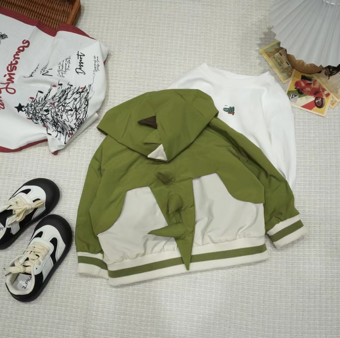 儿童春秋韩版卡通抽象立体恐龙连帽外套CH013