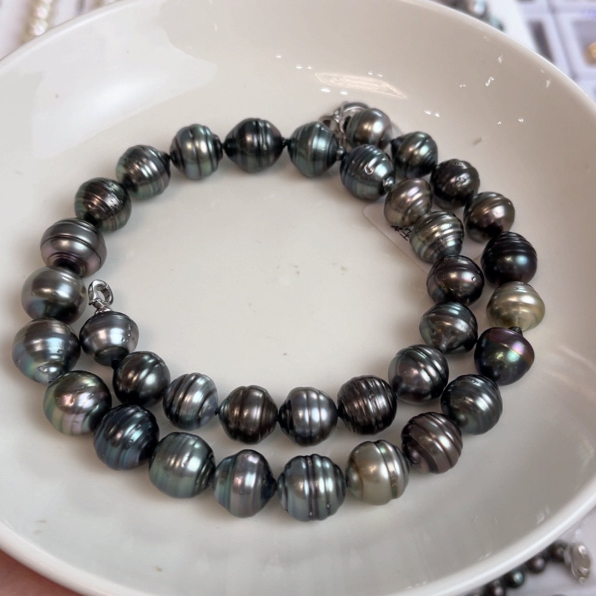 【闪购商品】银S925镶嵌海水珍珠颈饰大溪地螺纹项链11-13mm