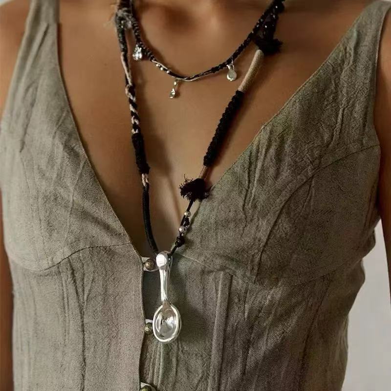 铜合金布艺项链 小众时尚百搭毛衣链饰品
