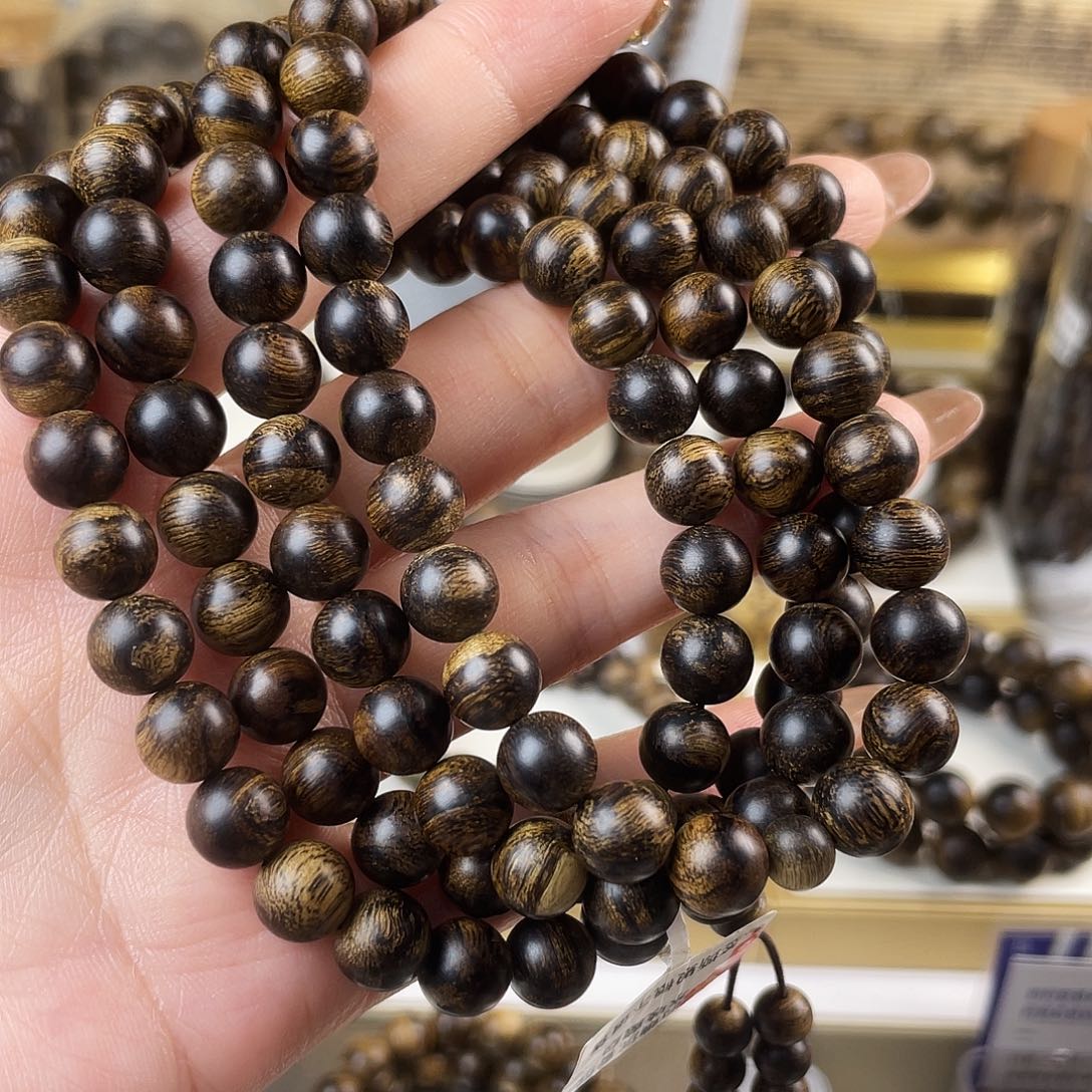 东***庄沉香手串越南芽庄老白棋窖藏古董玉化瘤疤虎斑0.8×108