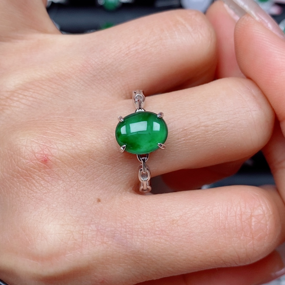 翡翠戒指银S925镶嵌戒指