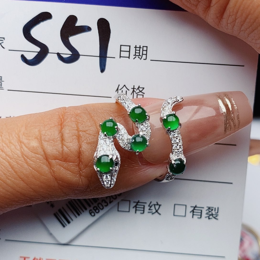 翡翠戒指银S925镶嵌戒指