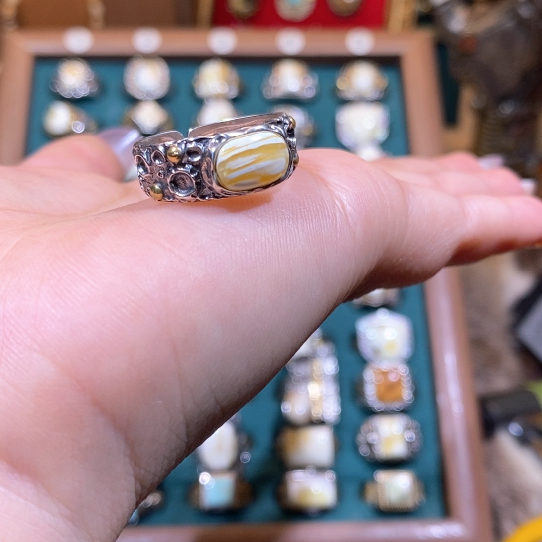 琥珀戒指银S925镶嵌猫***咪戒指