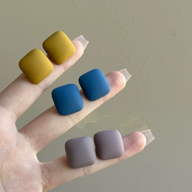 合金树脂耳饰  磨砂方形简约几何方块耳钉