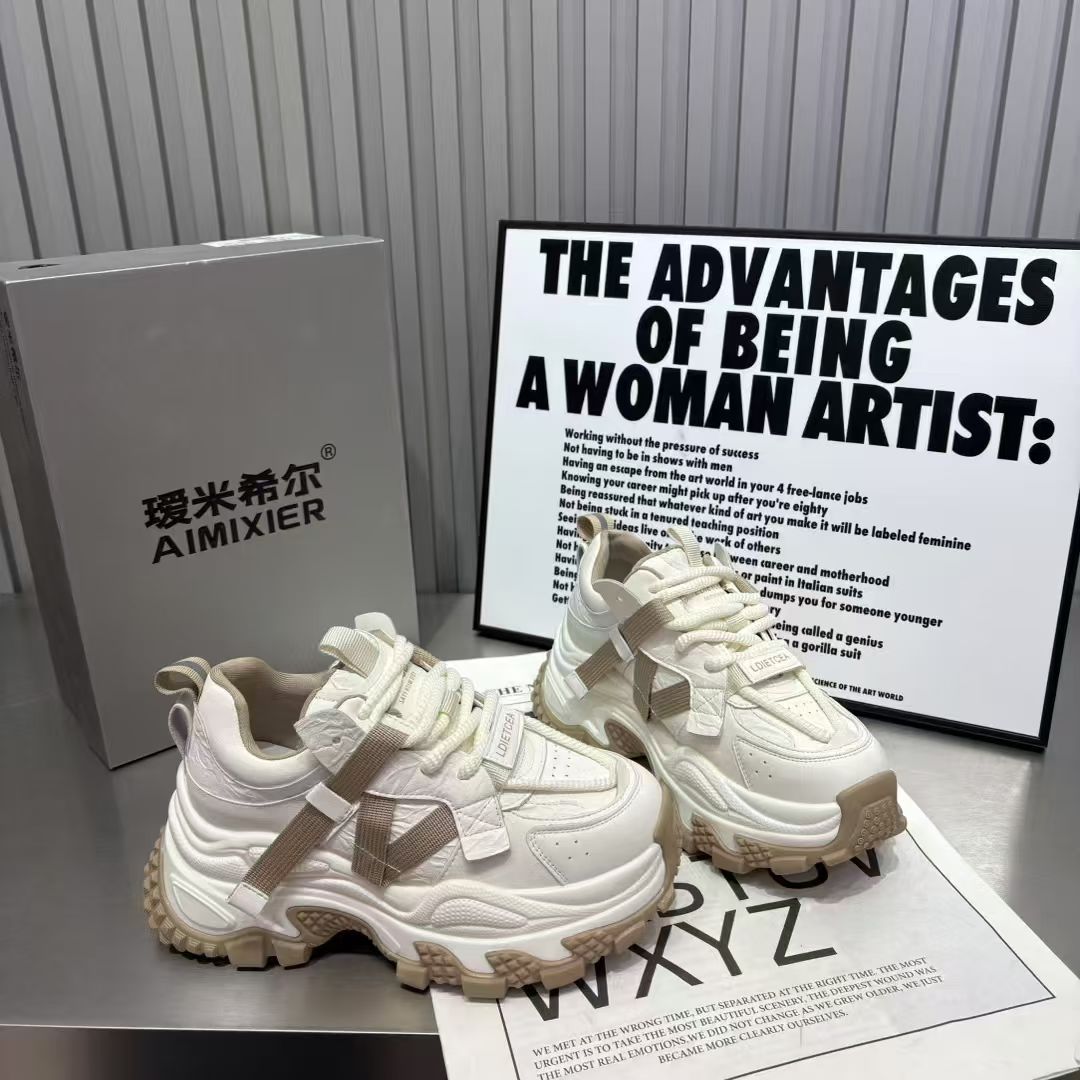 真皮厚底老爹鞋女2025春季新款增高百搭休闲运动鞋圆头系带小白鞋