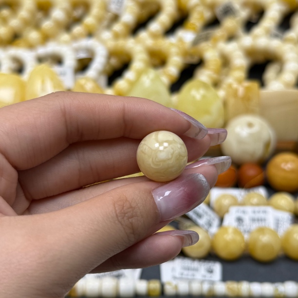 兰蜜珠宝天然原矿琥珀蜜蜡虎皮妖花圆珠16.1mm