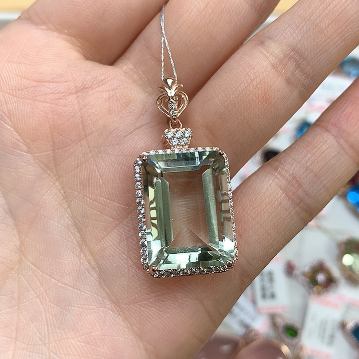 绿水晶颈饰银S925镶嵌天然绿水晶