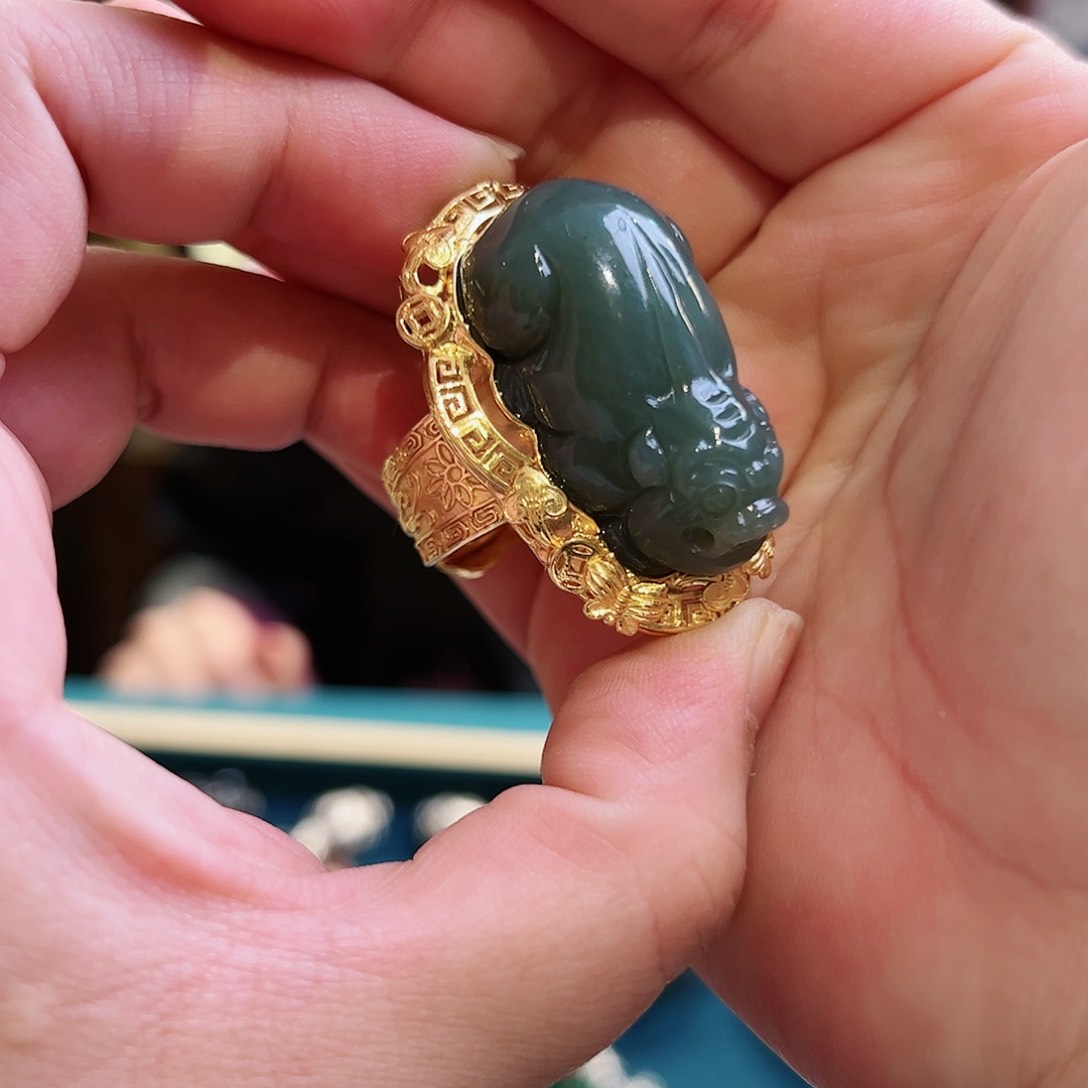 和田玉戒指/指环银S925镶嵌古风