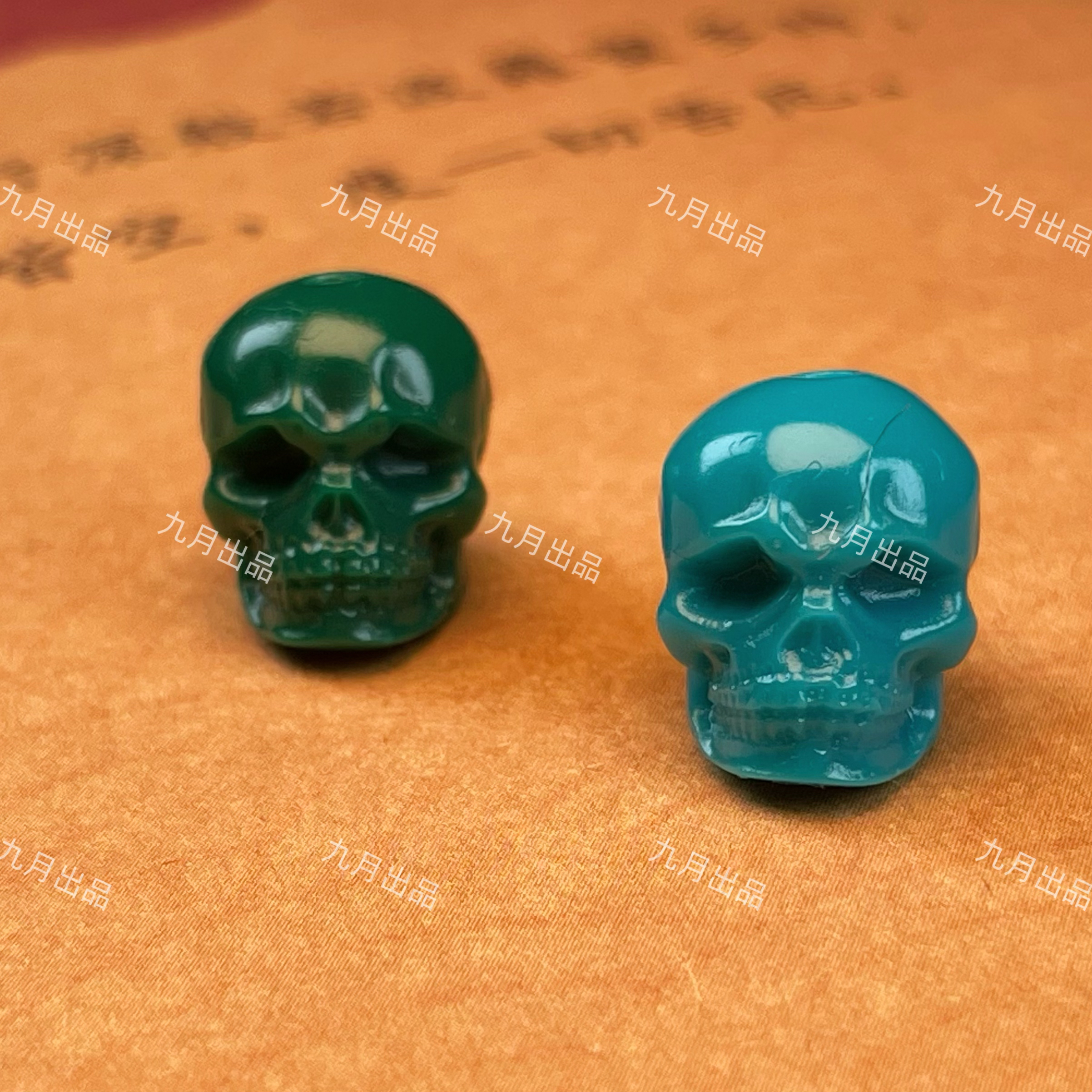 【九月出品】时尚复古手工高瓷玉化骷髅（狮驼岭）暴力蓝地狱绿配饰
