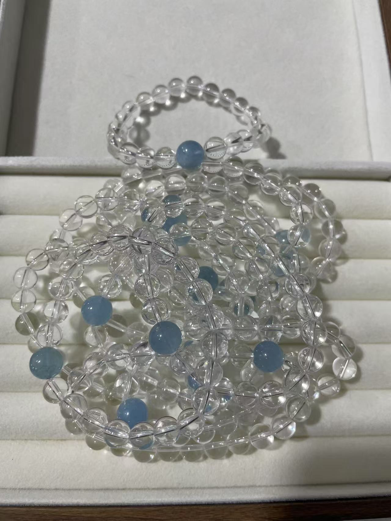 s36单A天然白水晶搭配海蓝宝8mm+(赵露思同款）  多样性发一件