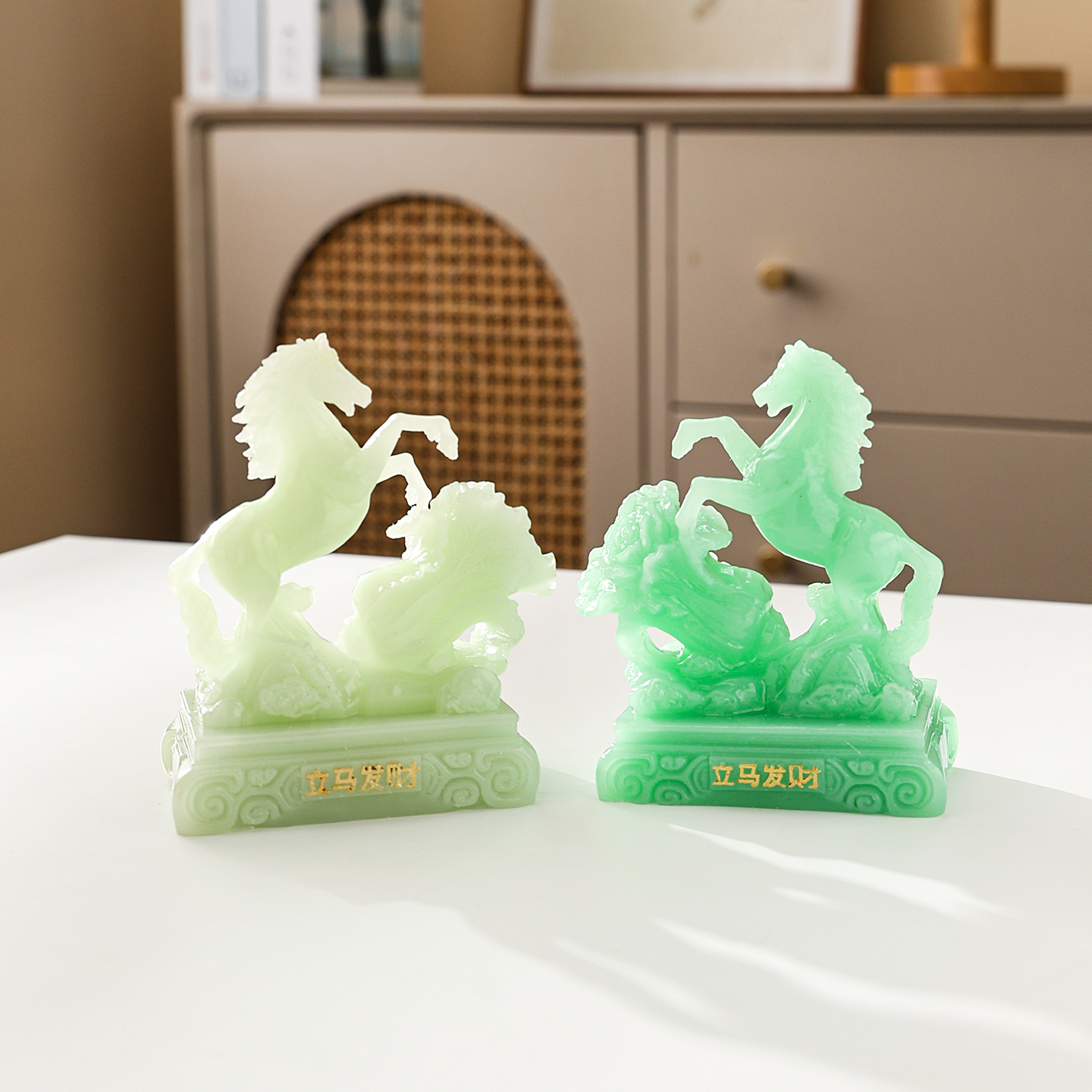 小款马上发财高档新中式工艺品客厅装饰手工树脂摆件