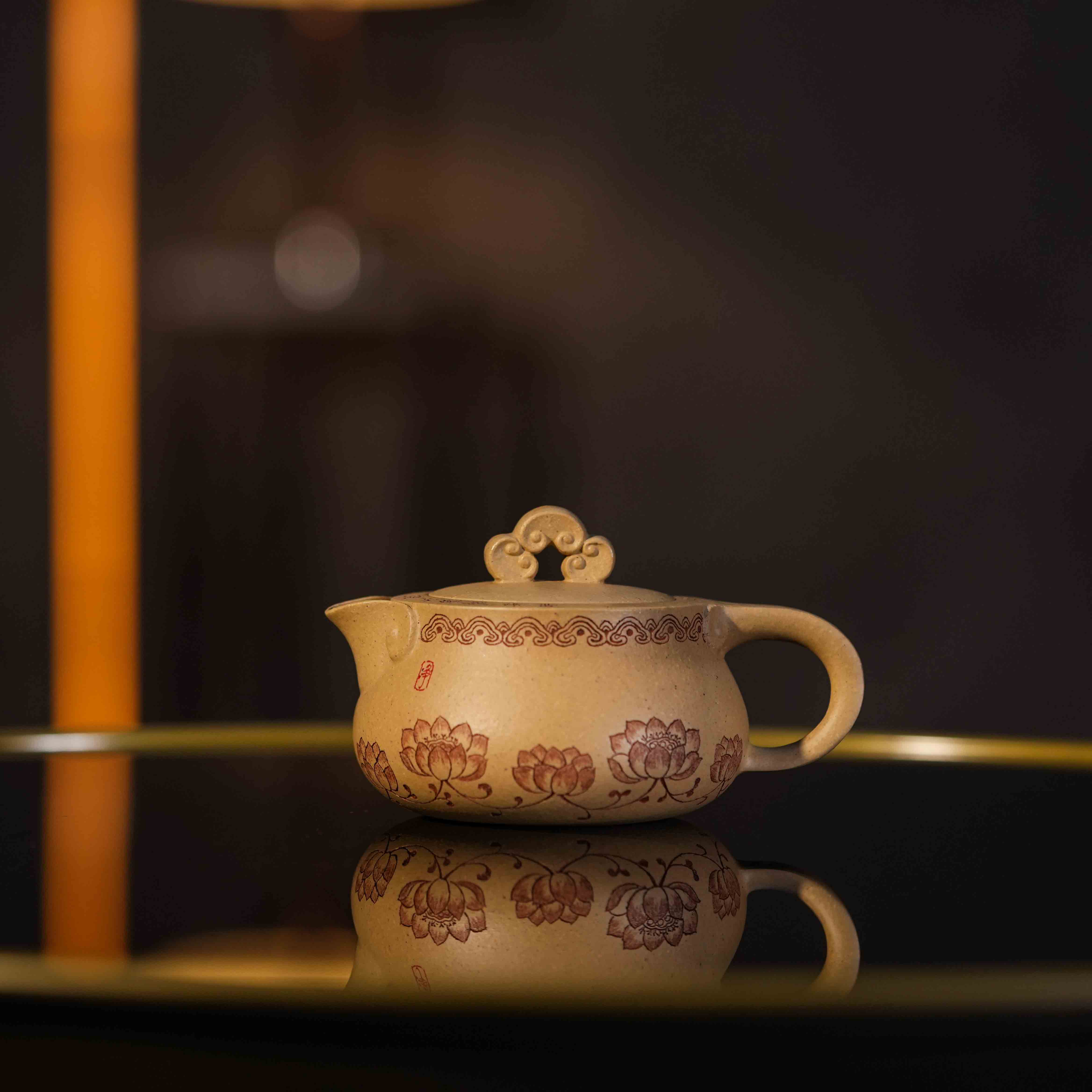 乘风阁原创.本山绿泥【如意莲花】紫砂茶壶.150cc