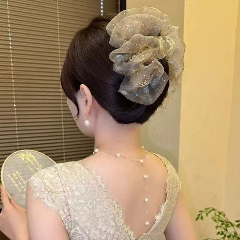 国风裙摆超仙扇子流苏抓夹女蓬松高颅顶显发量鲨鱼夹发夹发饰