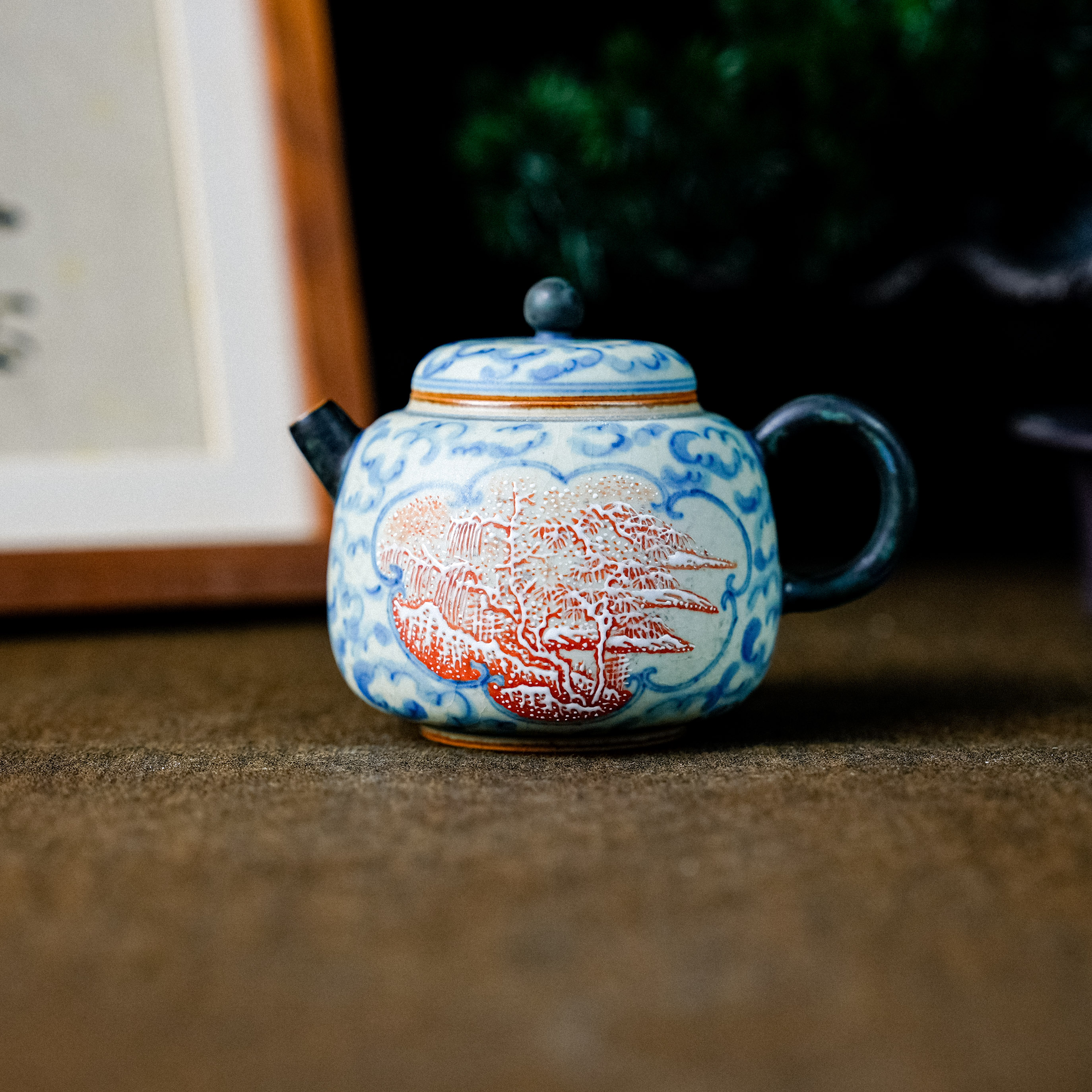 【朴云堂】 矾红雪景山水祥云壶（朴壶0164）140ml预售