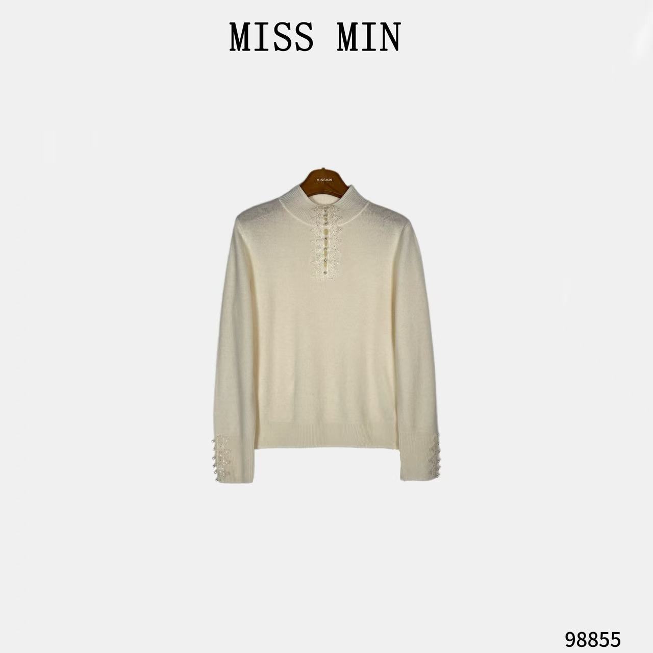 MISS MIN【星点】高级感蕾丝镂空半高领百搭显瘦针织衫98855