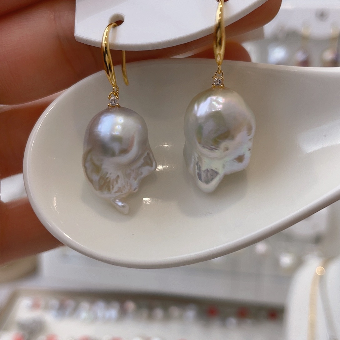 淡水珍珠天然珍珠巴洛克银S925镶嵌禾*