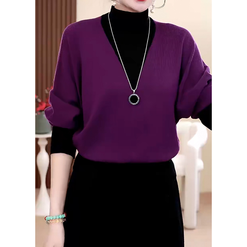 CYM993女士秋冬新款高领洋气上衣假两件拼接宽松毛衣