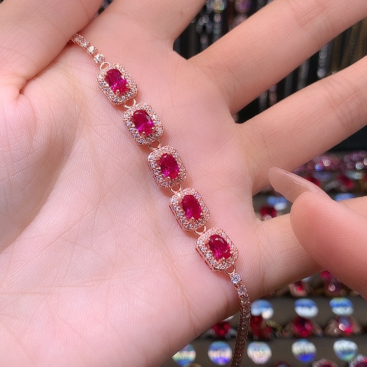 红宝石手链银S925镶嵌1