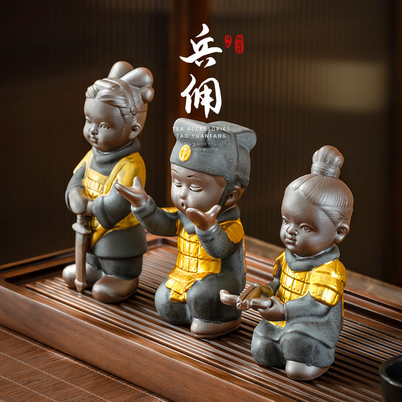 兵马俑文创陶瓷茶宠摆件精品可养纪念品高级感茶台装饰茶玩茶具