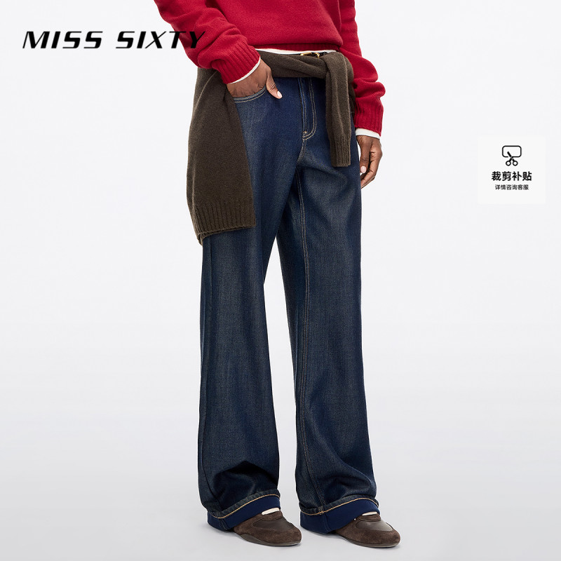 Miss Sixty2025冬新款复合绒牛仔裤女复古洗水百搭中腰直筒裤