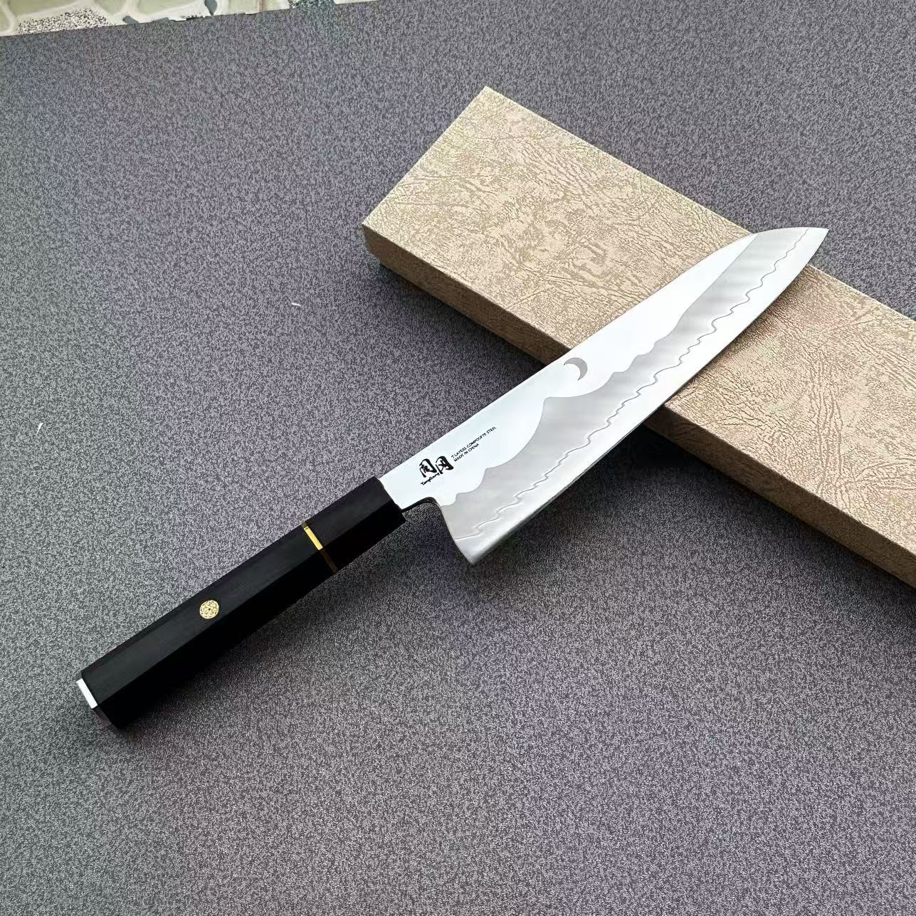 七层钢8寸主厨刀日式八角黑檀柄专业切肉刀牛刀家用商用锋利刀具