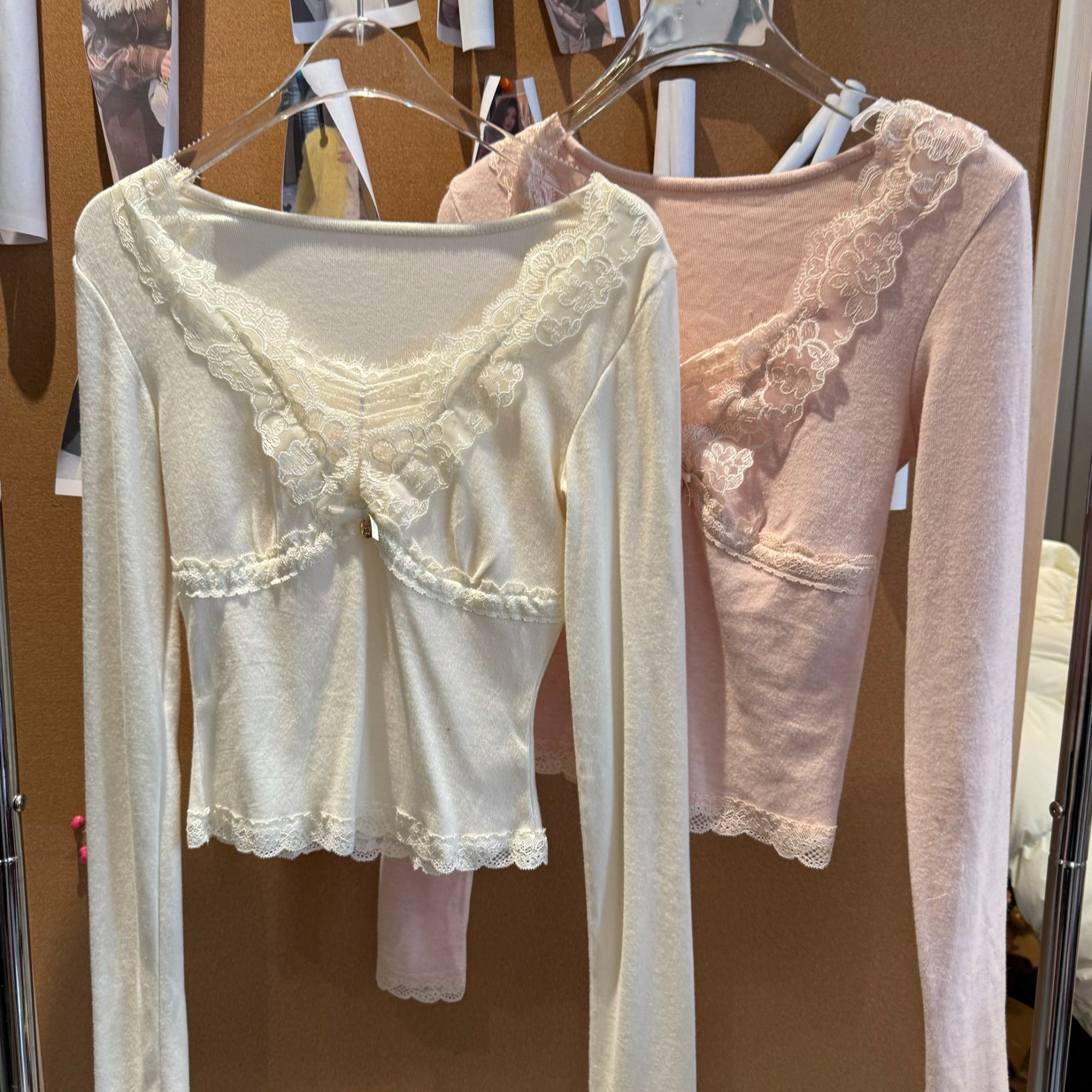 GUIDI GUDI【蜜桃棉花糖】休闲百搭时尚蕾丝长袖上衣T恤 T9441583H