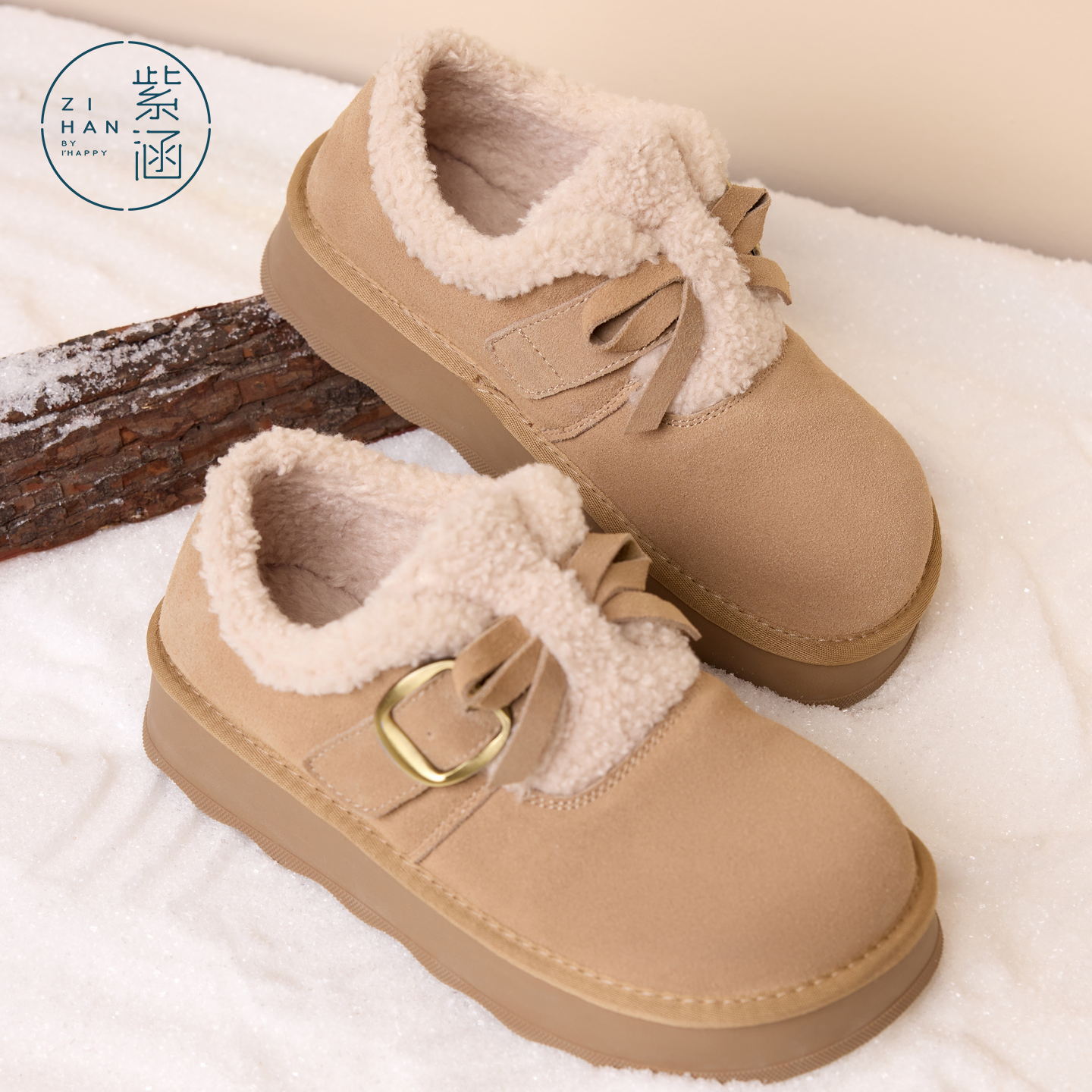 紫涵复古加绒勃肯鞋女2025年冬季新款厚底防滑雪地靴Z5Z10AS912