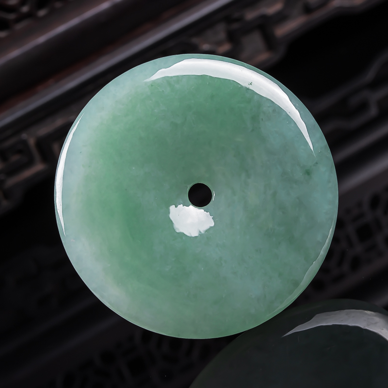 缅甸天然翡翠A货细润满绿大件平安扣吊坠38×5.5mm