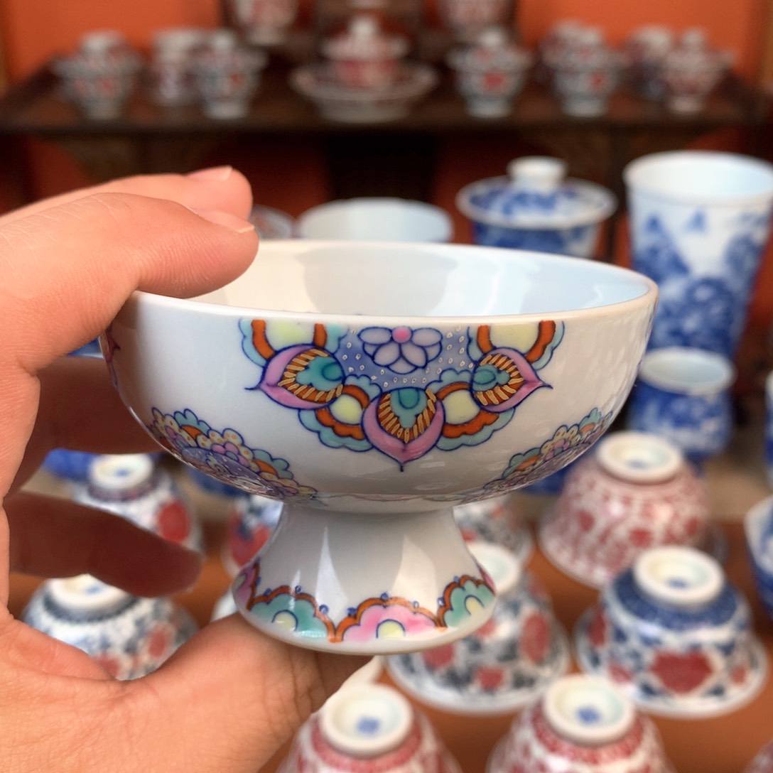 斗彩主人杯手工手绘