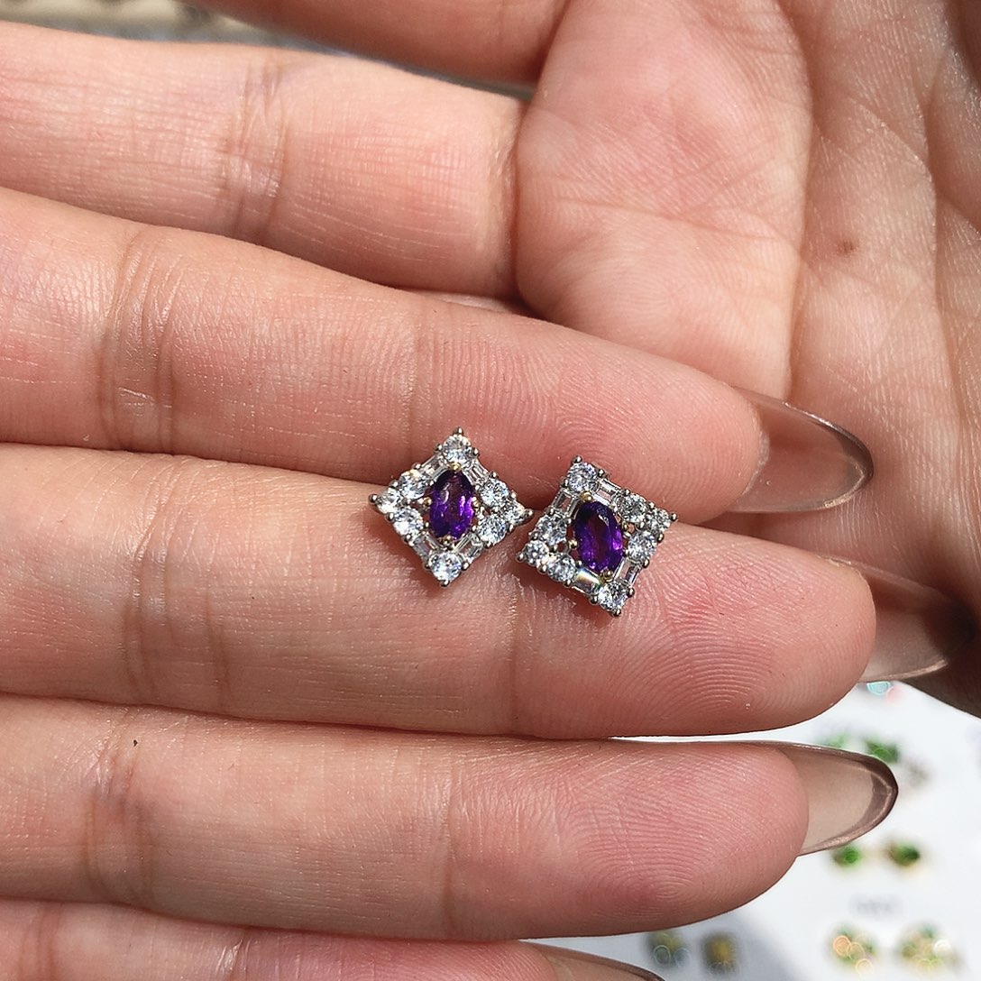 紫晶耳饰银S925镶嵌