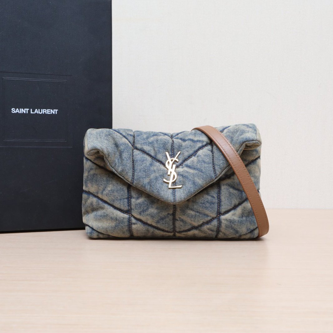 95新 YSL/圣罗兰 【黑黑】云朵包 Mini 牛仔蓝 牛仔布