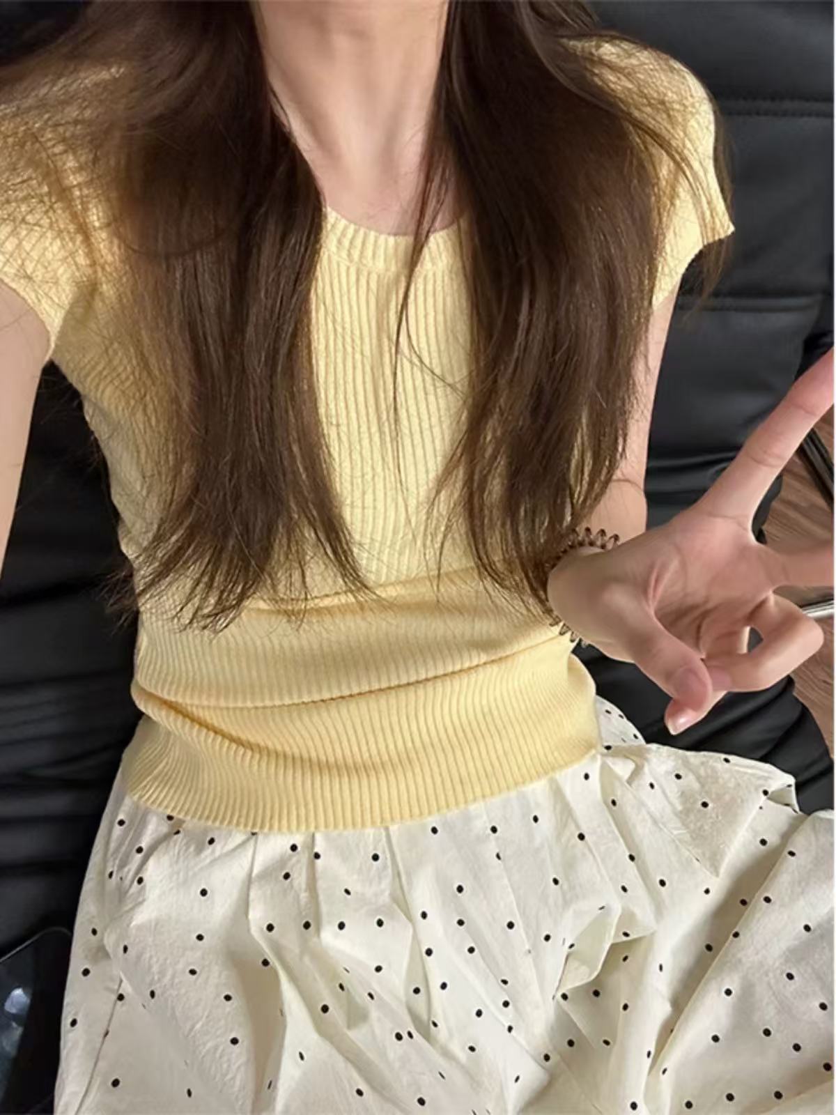 2540 GZT1多巴胺冰丝短袖针织衫女夏季薄款修身高级感上衣