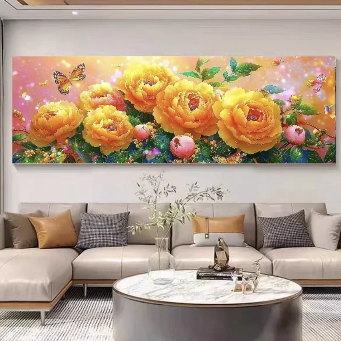纯手工绣好的十字绣成品不带裱框醉影金蝶客厅餐厅经典挂画