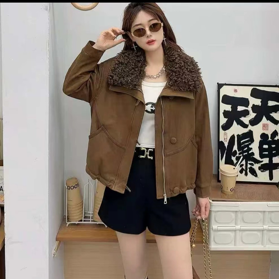 908羊羔毛翻领外套（衣长58左右）