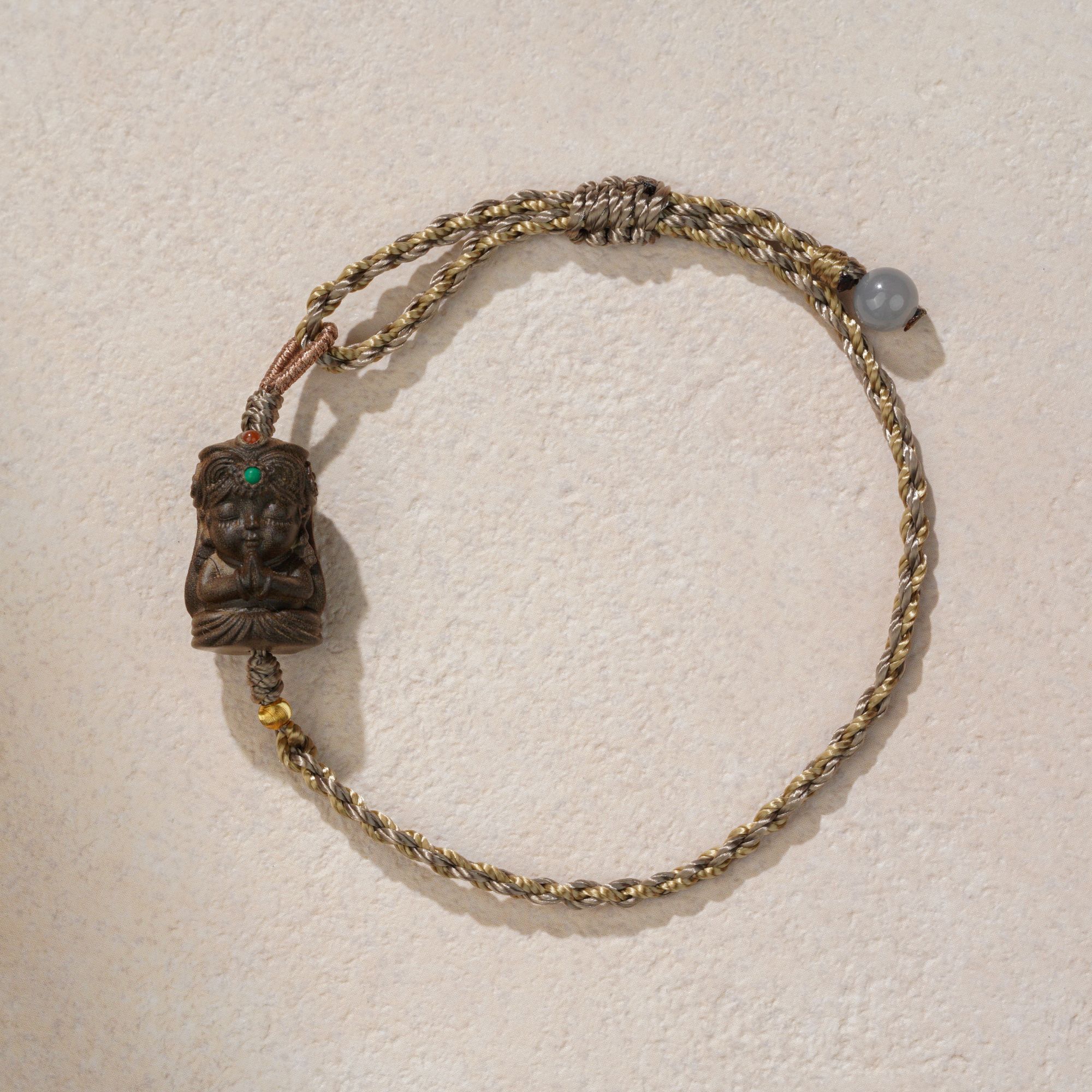 印度迈索尔老山檀香扎基拉姆单圈手串中式设计手编绳款木质文玩