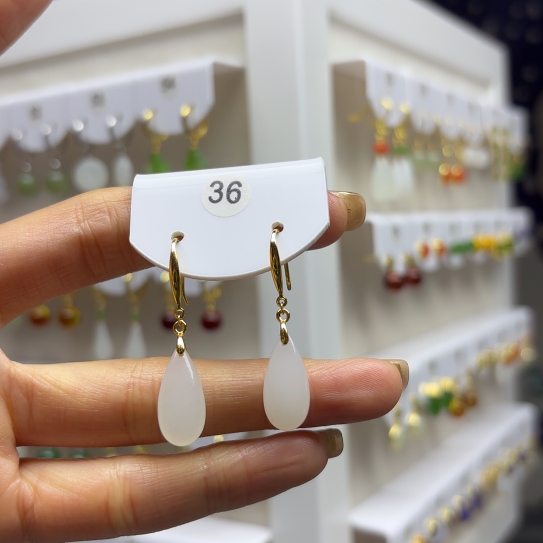 和田玉银S925镶嵌耳饰