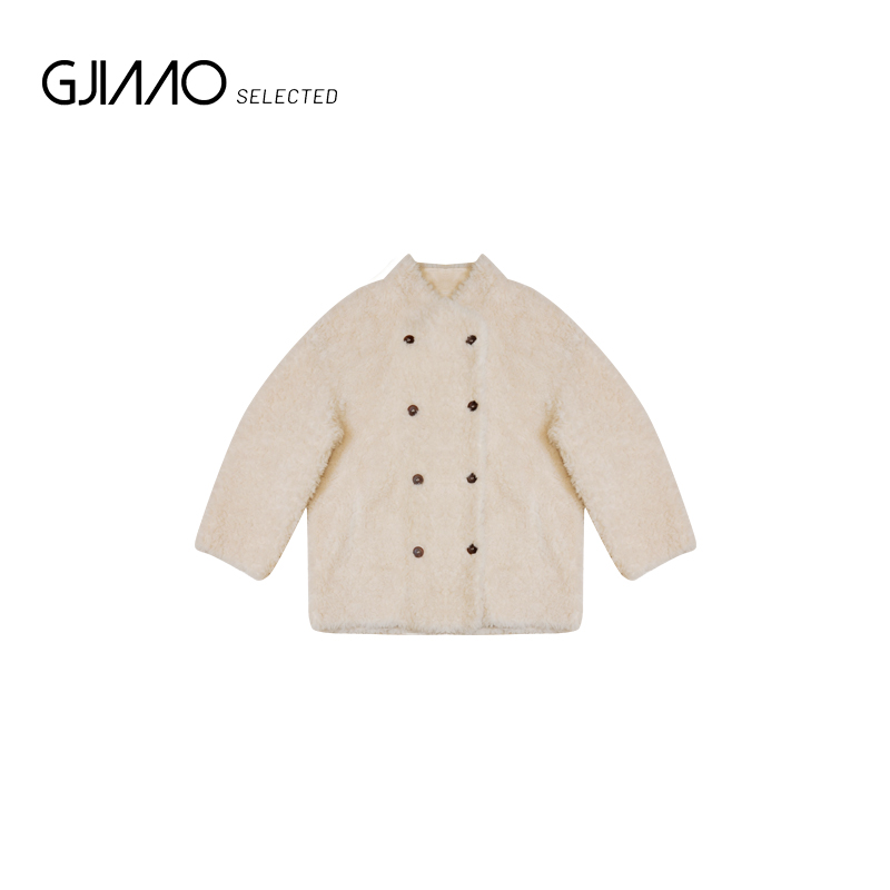 2555 双排扣圆领毛毛外套