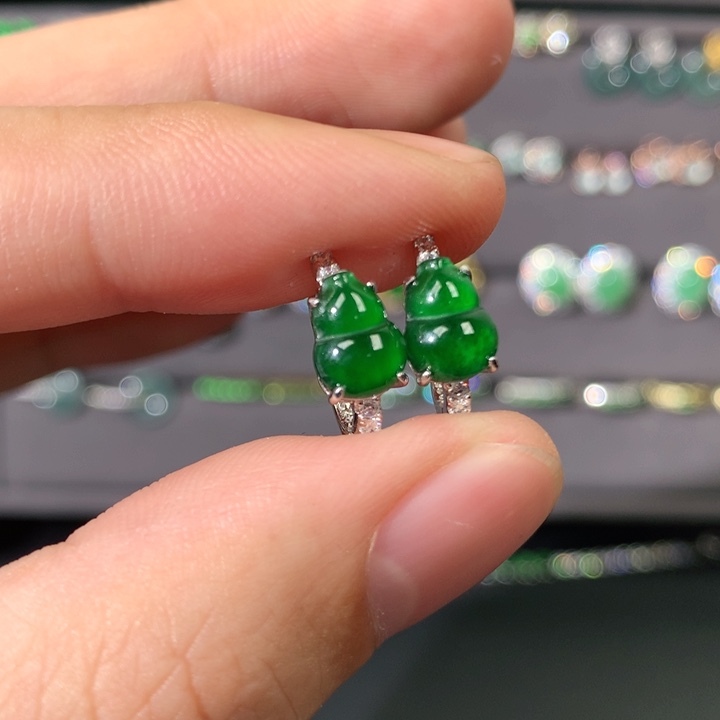 翡翠耳饰银S925镶嵌耳饰