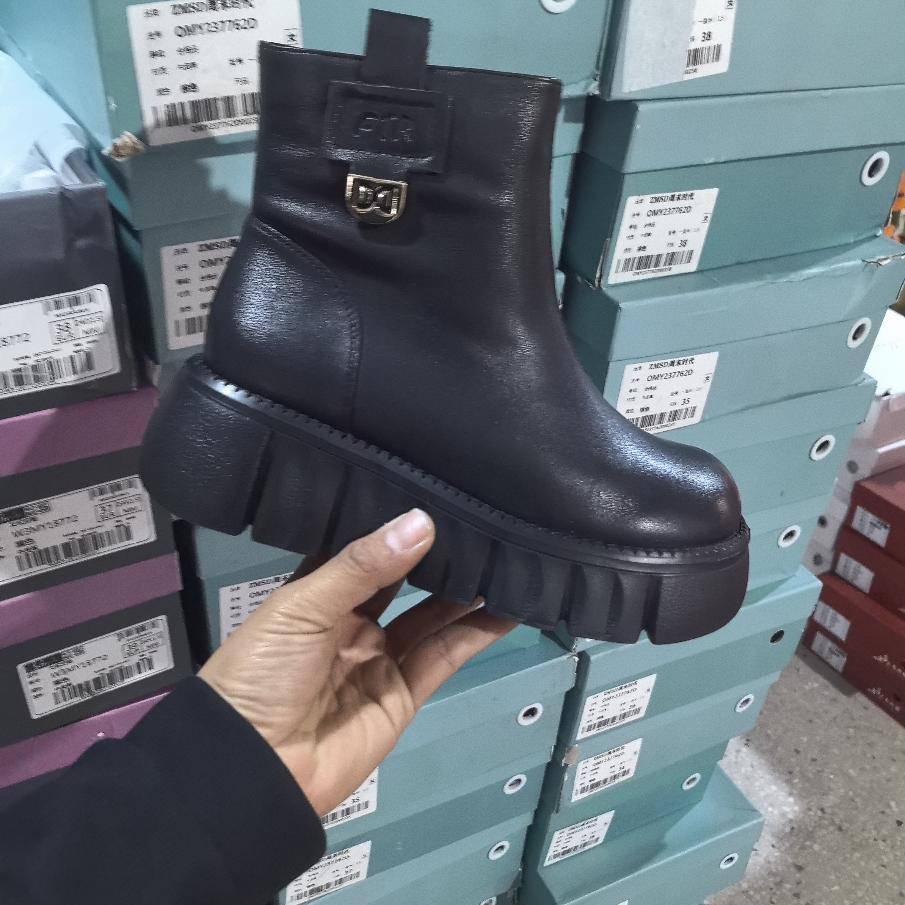 头层牛皮318772厚底百搭手工靴