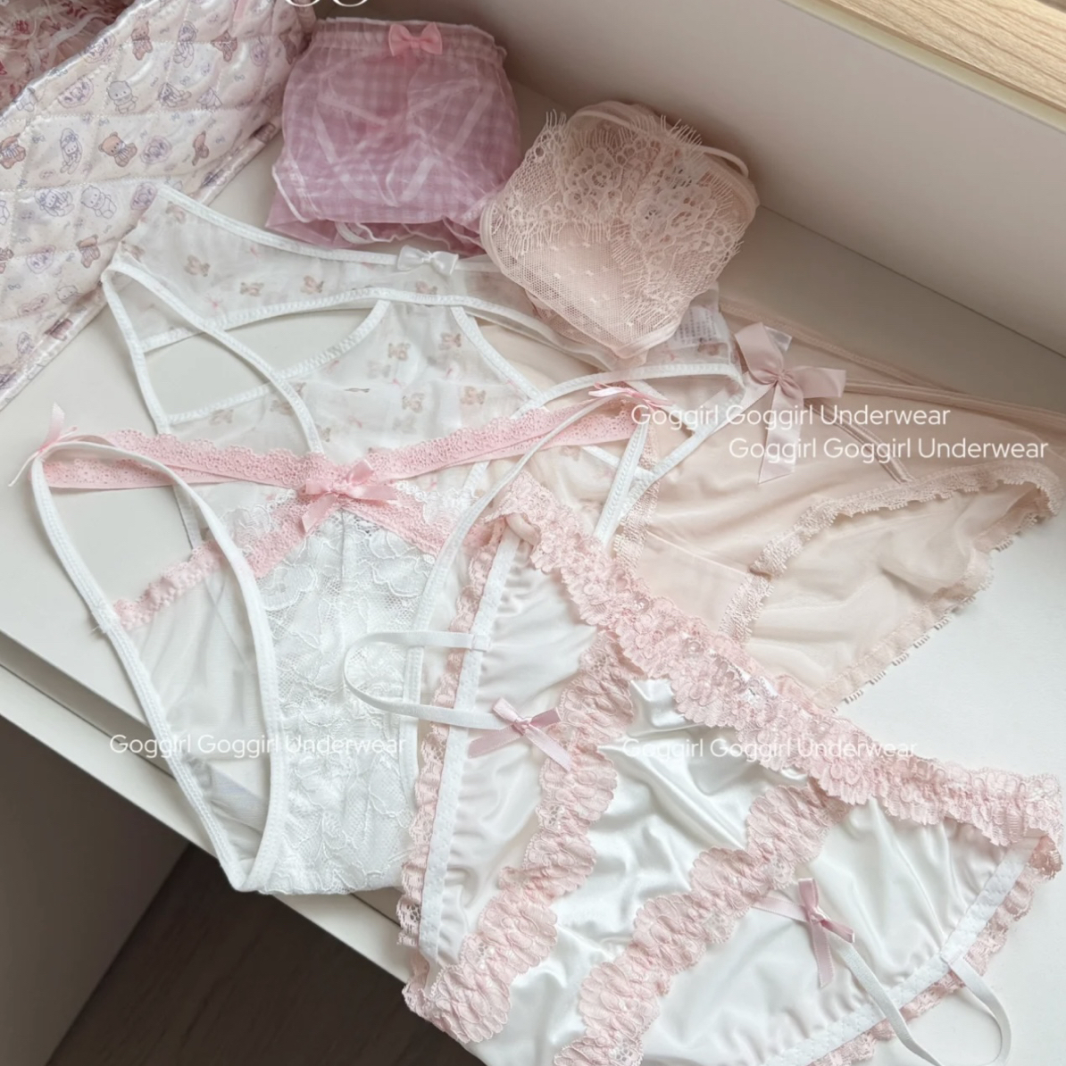 「心动稚恋」低腰舒适蕾丝少女内裤套盒蝴蝶结女士夏季纯欲蕾丝超薄